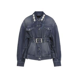 SIMONE ROCHA Pearl Embellished Belted Denim Jacket Women BLUE Coats & Jackets